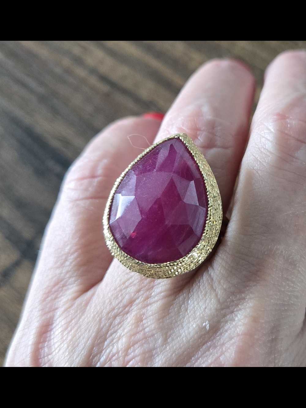 14k Yellow Gold Pamela McCoy Teardrop Gold Ring with Ruby